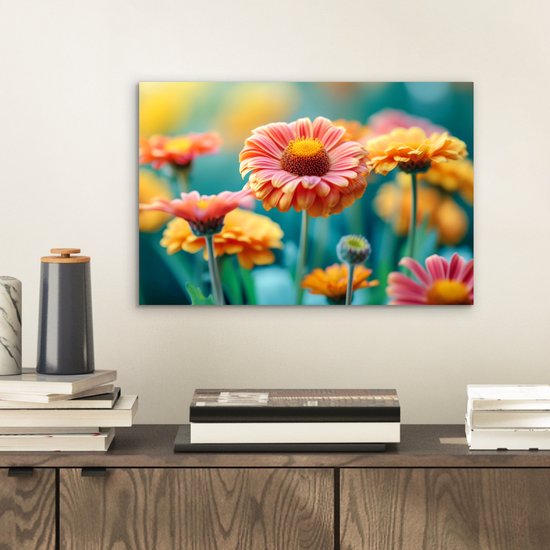 Aluminium schilderij 30x20 cm - Wanddecoratie metaal - Bloemen - Kleurrijk - Natuur - Gerbera - Metalen muurdecoratie woonkamer - Decoratie industrieel - Foto op dibond - Industriële accessoires slaapkamer