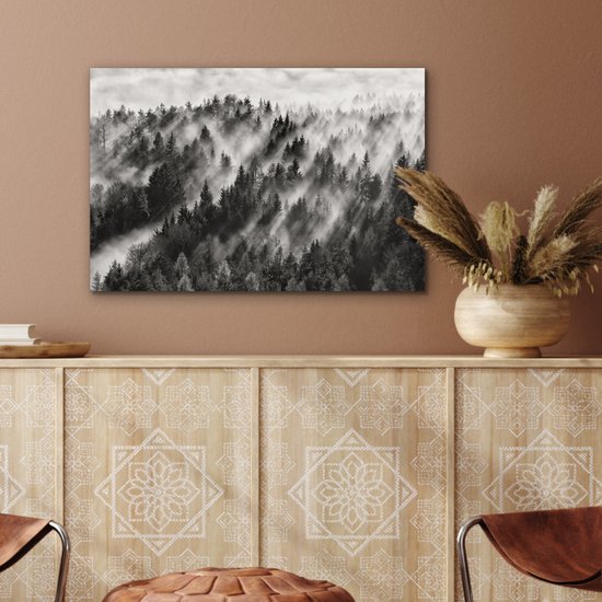 Tableau aluminium 60x40 cm - Décoration murale métal - Paysage - Brume - Forêt - Nature - Décoration murale métal salon - Décoration industrielle - Photo sur dibond - Accessoires industriels chambre
