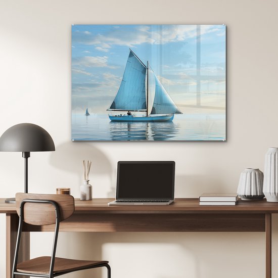 MuchoWow® Tableau sur verre 80x60 cm - Tableau sur verre acrylique - Voilier - Lac - Water - Maritime - Nature - Photo sur verre - Décoration murale salon - Décoration murale chambre - Peintures