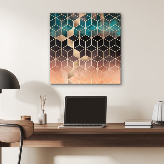 Décoration murale Métal - Aluminium Peinture Industriel - Abstrait - Cube - Goud - Motifs - Luxe - 50x50 cm - Dibond - Photo sur aluminium - Décoration murale industrielle - Pour le salon / chambre