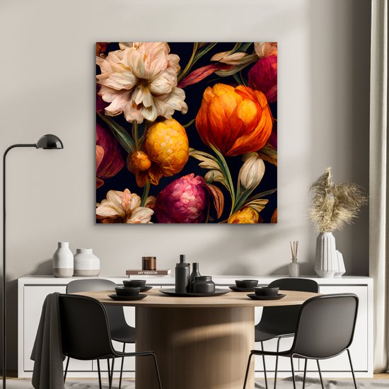 Décoration murale Métal - Peinture Aluminium Industriel - Fleurs - Plantes - Couleurs - Wit - 90x90 cm - Dibond - Photo sur aluminium - Décoration murale industrielle - Pour le salon/chambre