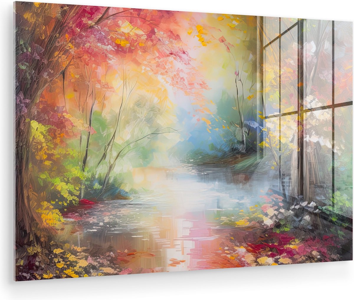 MuchoWow® Glasschilderij 120x80 cm - Schilderij acrylglas - Landschap - Olieverf - Kleurrijk - Natuur - Foto op glas - Muurdecoratie woonkamer - Wanddecoratie slaapkamer - Schilderijen