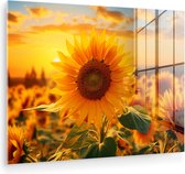 MuchoWow® Glasschilderij 160x120 cm - Schilderij acrylglas - Zonnebloem - Bloemen - Geel - Bloemenveld met zonnebloemen - Foto op glas - Muurdecoratie woonkamer - Wanddecoratie slaapkamer - Schilderijen