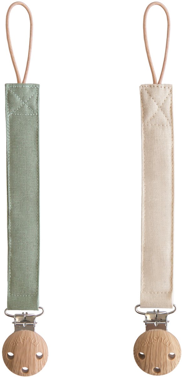 Mushie Fopspeenkoord 2-Pack - Linen Olive/Shifting Sand