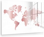 Peinture sur Verre - Carte du Wereldkaart - Rosé - Or - 120x80 cm - Peintures sur Verre Peintures - Photo sur Glas
