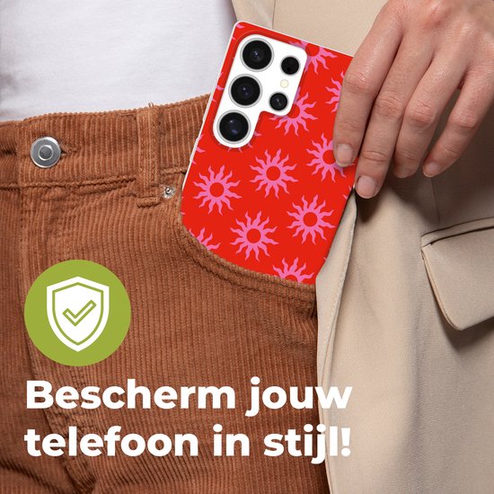 Coque de téléphone compatible avec Samsung Galaxy S25 Ultra - Soleil - Rouge - Rose - Motif - Été - Coque en Siliconen