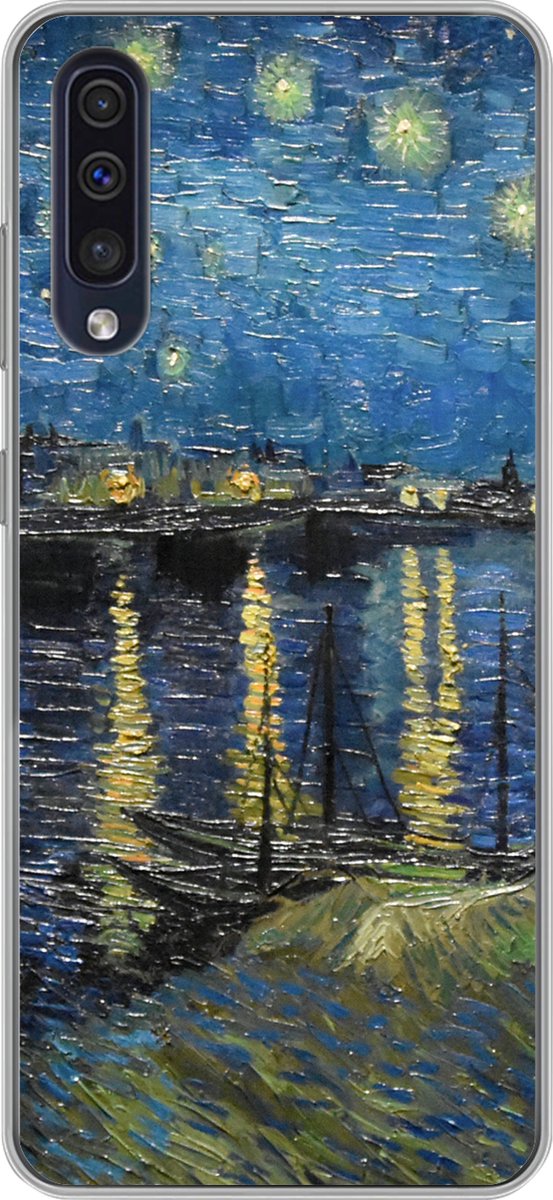 Telefoonhoesje Geschikt voor Samsung Galaxy A50 hoesje - Sterrennacht boven de Rhône - Van Gogh - Kunst - Siliconen Telefoonhoesje Telefoonhoesje