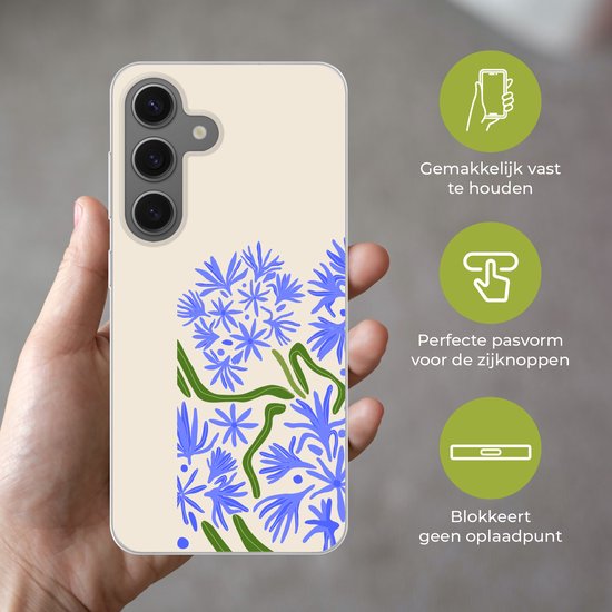 Coque de téléphone compatible avec Samsung Galaxy S25 - Bloem - Blauw - Feuille - Simple - Coque en Siliconen