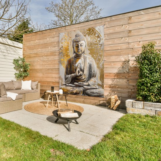Poster Bronzen figuur van zittende en mediterende Boeddha