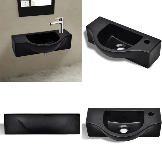 vidaXL Lavabo avec trou pour robinetterie Noir Céramique - Évier - Éviers - Lavabo - Lavabos