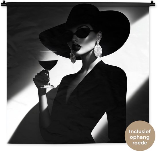 Tapisserie murale 90x90 cm - Femme - Vin - Chic - Tapisserie - Tapisseries