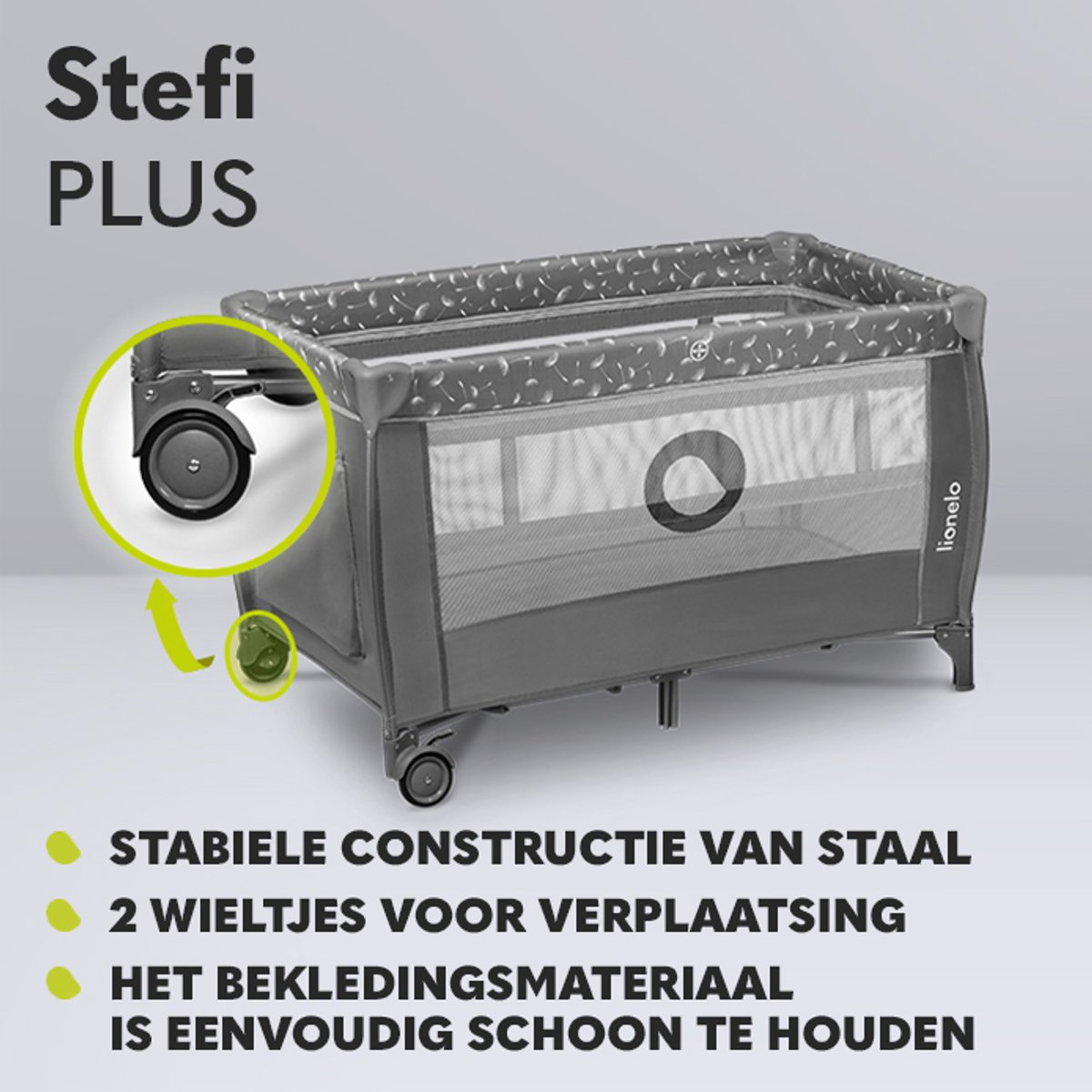 LIONELO STEFI PLUS Campingbedje 4 in 1 – Baby Bed / Inklapbare Box / Reisbedje MET Bodemverhoger (Rugvriendelijk Ontwerp) – MET comfort MATRAS – 60x120 cm – 0-36 maanden / tot 15 kg – Zij-ingang – Wielen – Transporttas – Babybed Babybox Ledikant – foto 4