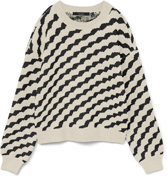 Vero Moda Trui Vmlara Ls O-neck Pullover Boo Rep 10310862 Birch/w. Black Wave Dames Maat - L