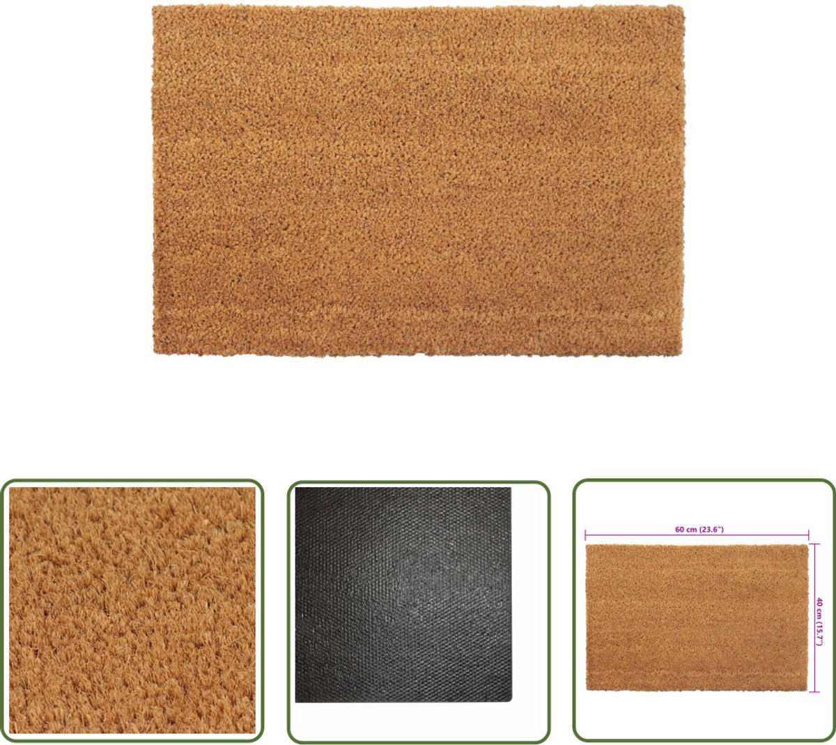 The Living Store Deurmat 40x60 cm getufte kokosvezel naturel - Deurkmat - Kokos Vezel Deurmat - Vloerverwarming - Natuurvriendelijke Deurmat - Trappenmat