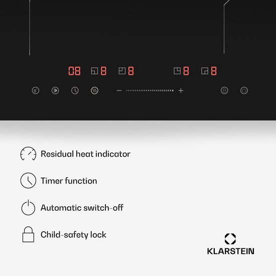 Klarstein PowerGlide Induktionskochfeld 4 Zonen Induktionsherd, 7800 W Power Boost, 9 Heizstufen, SenseControl, Timer & Kindersicherung, 60 cm Elegantes Design – geschikt voor thuisfitness en sportschoolgebruik, duurzame constructie, eenvoudig te mon
