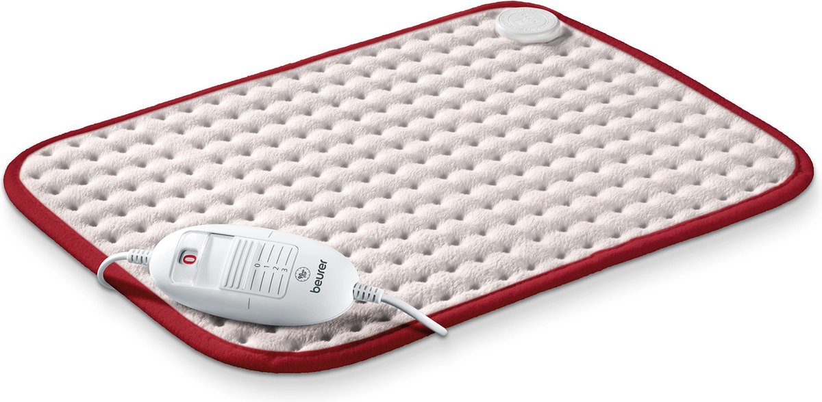 Beurer Elektrisch Warmtekussen | Heating pad | XL: 44 x 33 cm | HK Comfort Cosy | 3 Warmtestanden | Max. 65°C | Snelle opwarming | Automatische uitschakeling | Fleece | Machinewasbaar | 3 Jaar garantie | Wit/rood