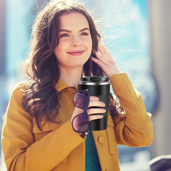Reisbeker - 380 ml geïsoleerde koffiemok - herbruikbare koffiemok reisbeker - geïsoleerde vacuüm roestvrijstalen waterfles - draagbare koffiemok - lekvrije deksel - geschikt voor auto, buiten, picknick, kantoor - Donkerbruin - 13.5*7cm — afbeelding 5