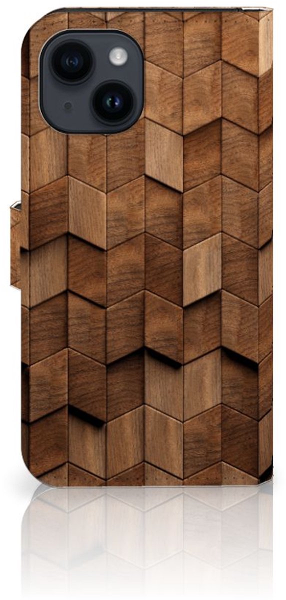 Book Case voor Book Style Case voor iPhone 15 Wooden Cubes