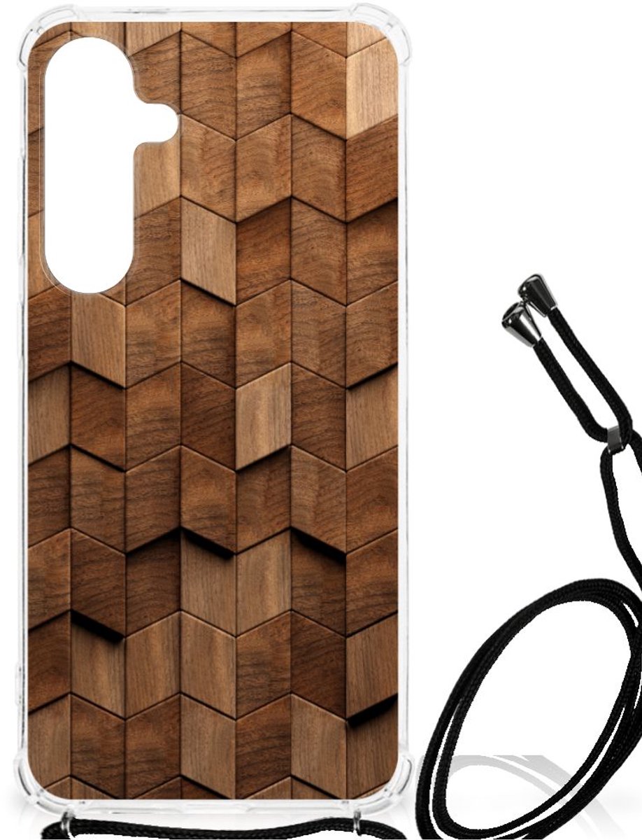 Stevig Telefoonhoesje voor Samsung Galaxy S24 Plus Wooden Cubes