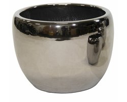 Mega Collections Bloempot Emperor Belly - rond - zilver - D37 x H30 cm - glans