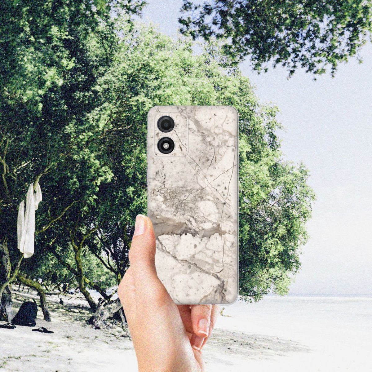 Motorola Moto E13 TPU Siliconen Hoesje Marmer Beige