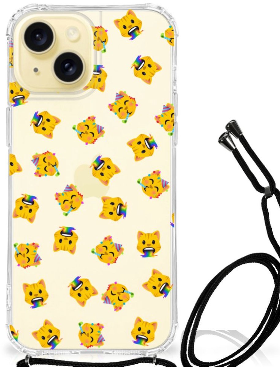 Doorzichtige Silicone Hoesje voor Apple iPhone 15 Katten Emojis