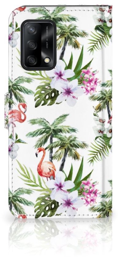 Etui pour téléphone OPPO A74 4G Etui à rabat avec naam Flamingo Palms