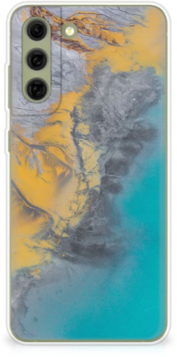 Samsung Galaxy S21FE TPU Siliconen Hoesje Marble Blue Gold