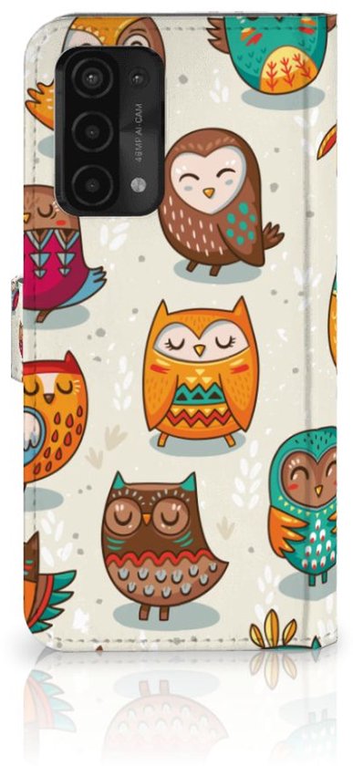 Housse de livre OPPO A54 5G | A74 5G | Coque de téléphone A93 5G Happy Owls