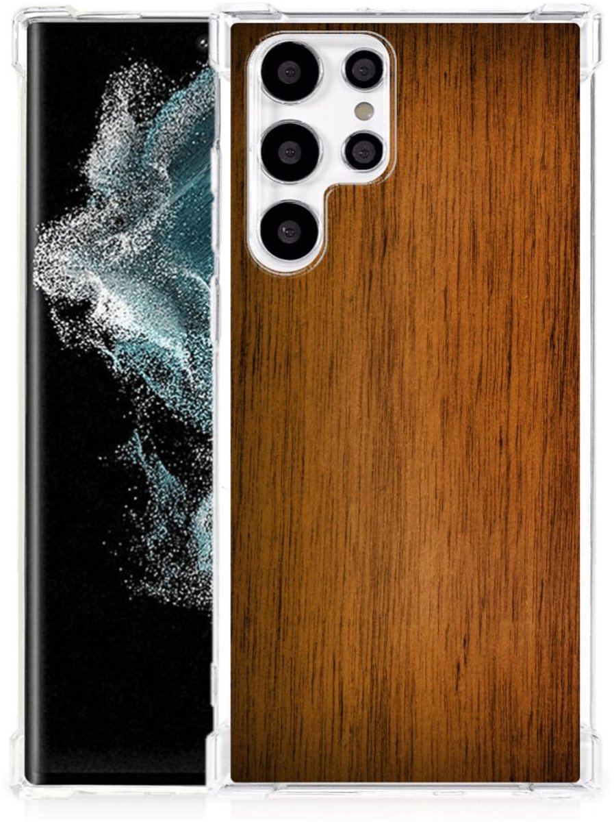 Samsung Galaxy S22 Ultra Stevig Telefoonhoesje Donker Hout