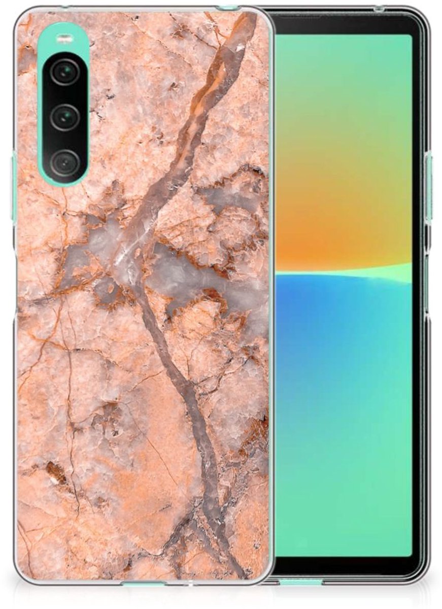 Sony Xperia 10 V TPU Siliconen Hoesje Marmer Oranje