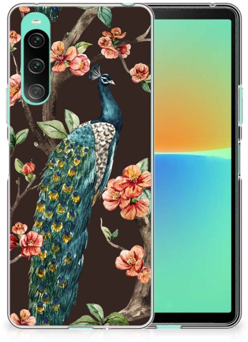 Sony Xperia 10 V TPU Hoesje Pauw met Bloemen