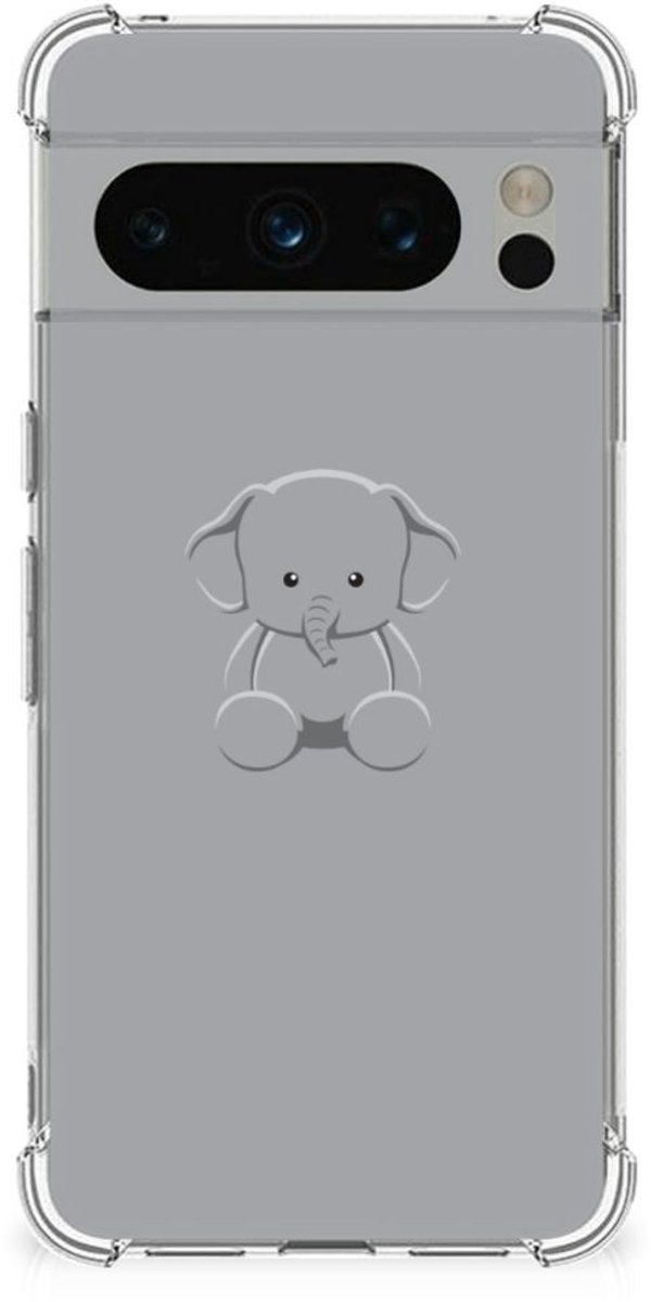 Google Pixel 8 Pro Stevig Bumper Hoesje Grijs Baby Olifant