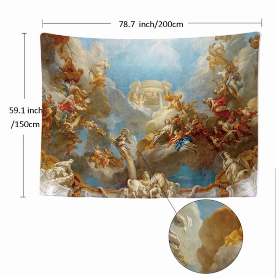 Ulticool - Fresco Historique Painting Canvas Ceiling Walls - Tapisserie - 200x150 cm - Groot Tapisserie - Affiche - Blauw Sépia