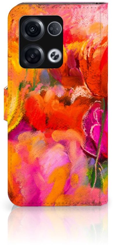 Coque OPPO Reno8 Pro Cuir PU Premium Housse Portefeuille Coque pour Tulipes
