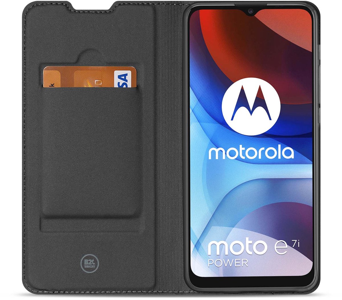 Telefoon Hoesje Motorola Moto E7i Power Stand Case Wit met Pashouder