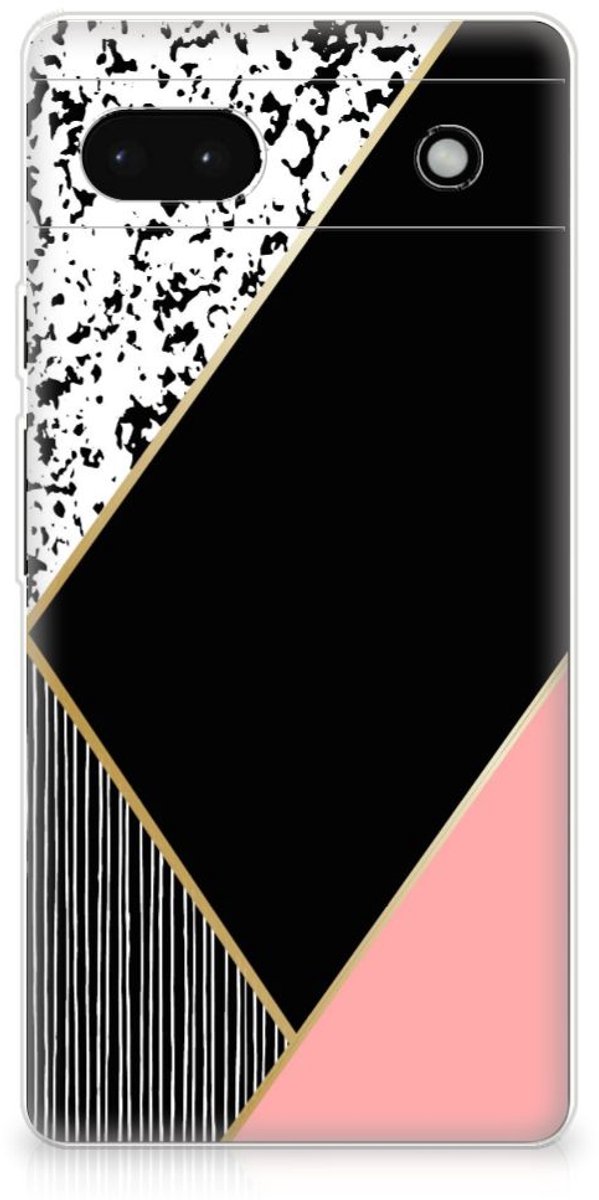 Google Pixel 6A TPU Hoesje Zwart Roze Vormen