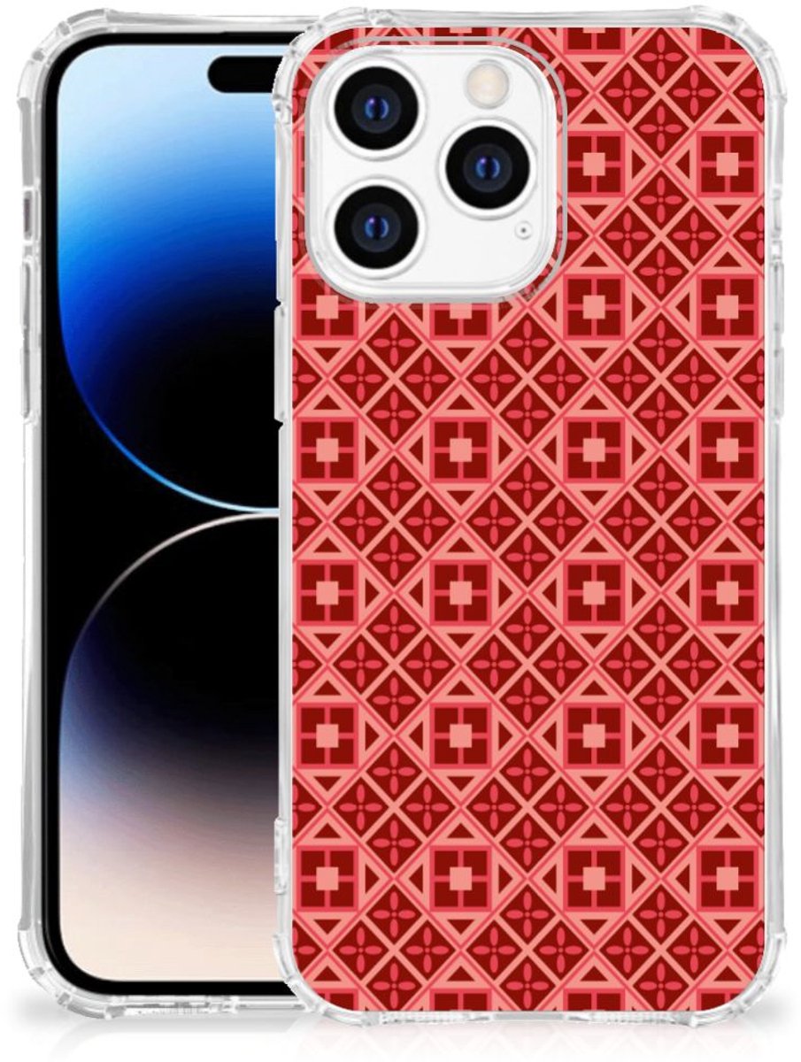 Apple iPhone 14 Pro Max Doorzichtige Silicone Hoesje Batik Rood