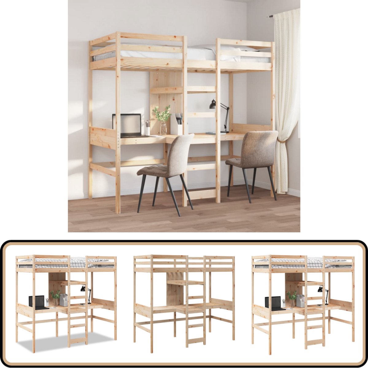 VidaXL Hoogslaper zonder matras massief grenenhout 80x200 cm