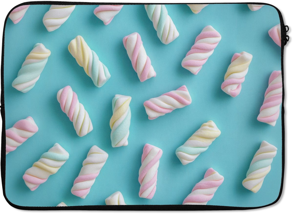 Laptophoes 13 inch - Spekjes - Pastel - Snoep - Blauw - Laptop sleeve - Binnenmaat 32x22,5 cm - Zwarte achterkant