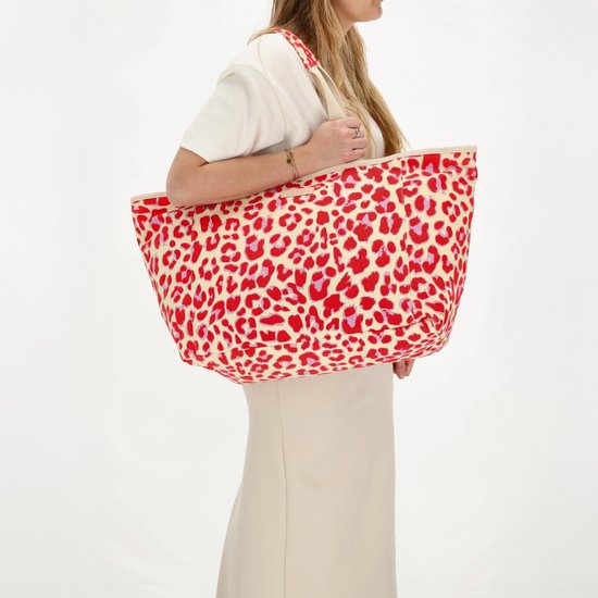Zebra Trends Richelle Strandtas - Ritssluiting - Schoudertas - Ritsvak - Shopper - Zomertas - Beach - Luipaardprint rood