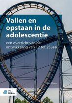 Boekomslag met een achtbaan en de titel 'Vallen en opstaan in de adolescentie, een overzicht van de ontwikkeling van 12 tot 25 jaar'.