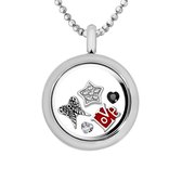 Quiges Memory Medaillon 25mm met Ketting 70cm en 5 Floating Charms - RVS Zilverkleurig  - CLS015