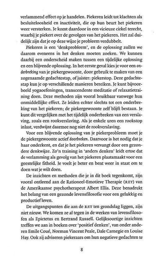 Tekstpagina met informatie over piekeren. Pagina 8.