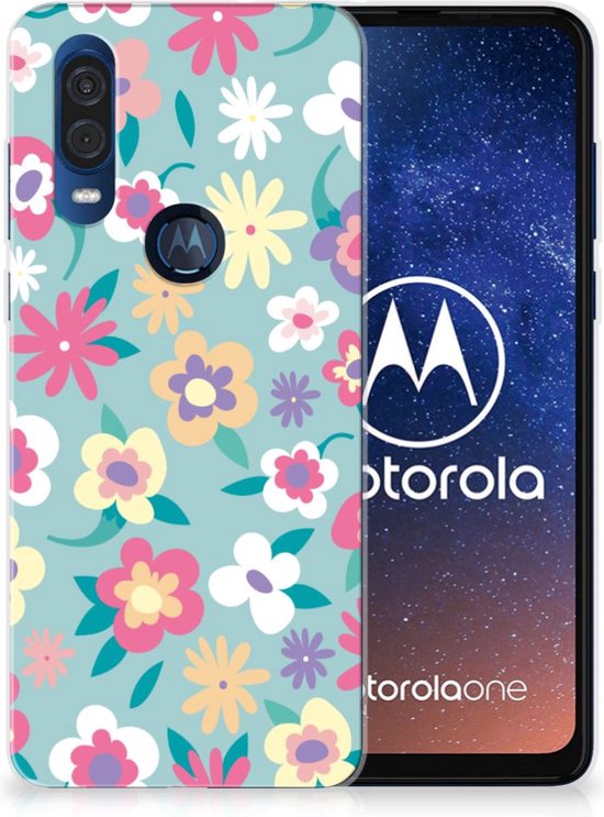 Back Case Motorola One Vision TPU Siliconen Hoesje Flower Power
