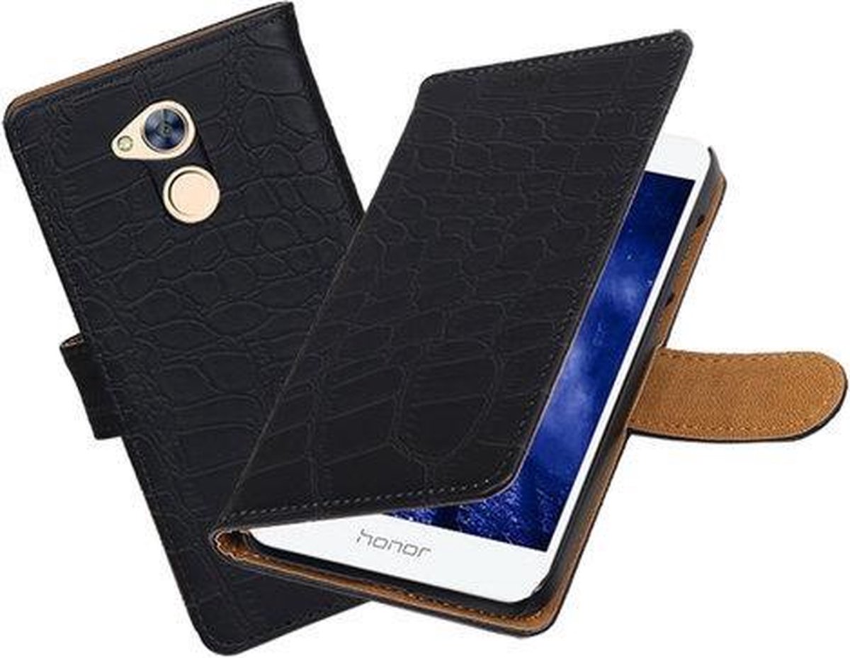 BestCases.nl Huawei Honor 6A Krokodil booktype hoesje Zwart
