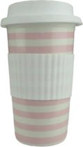 Reisbeker met candy stripes ELIZE - Roze / Wit - Keramiek - Ø10 x H16cm