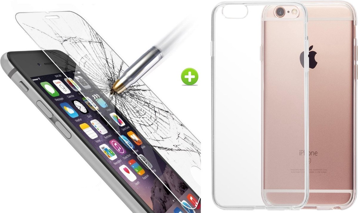 Apple iPhone 6/6S Siliconen Hoesje + Glazen Screenprotector Tempered Glass