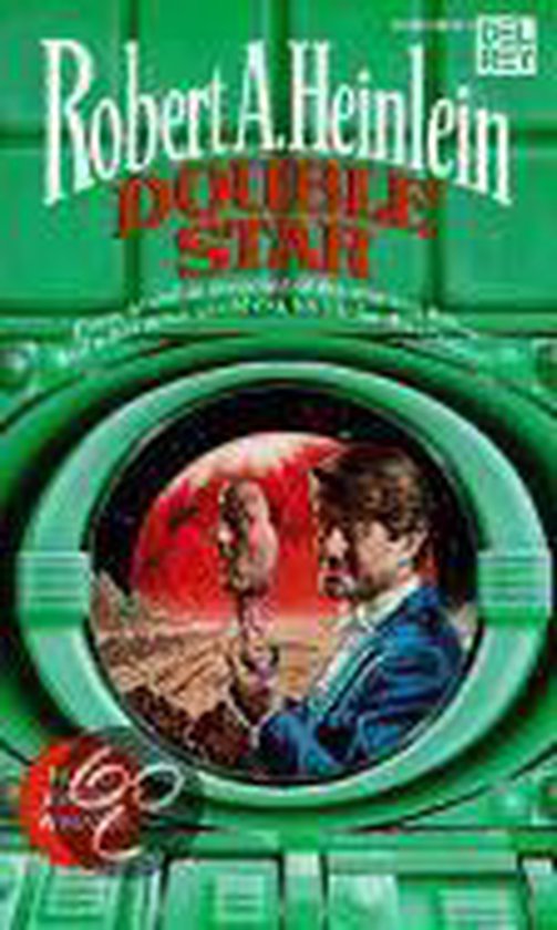 Boekomslag van "Double Star" van Robert A. Heinlein, met een man die een pop vasthoudt voor een rode planeet.