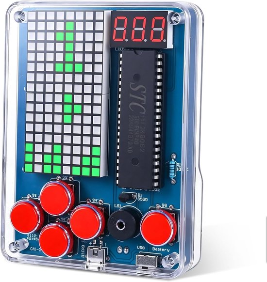 Doe-het-zelf-spelconsole, bouwelektronica, soldeerset, draagbare spelconsole met vier spellen, acrylbehuizing